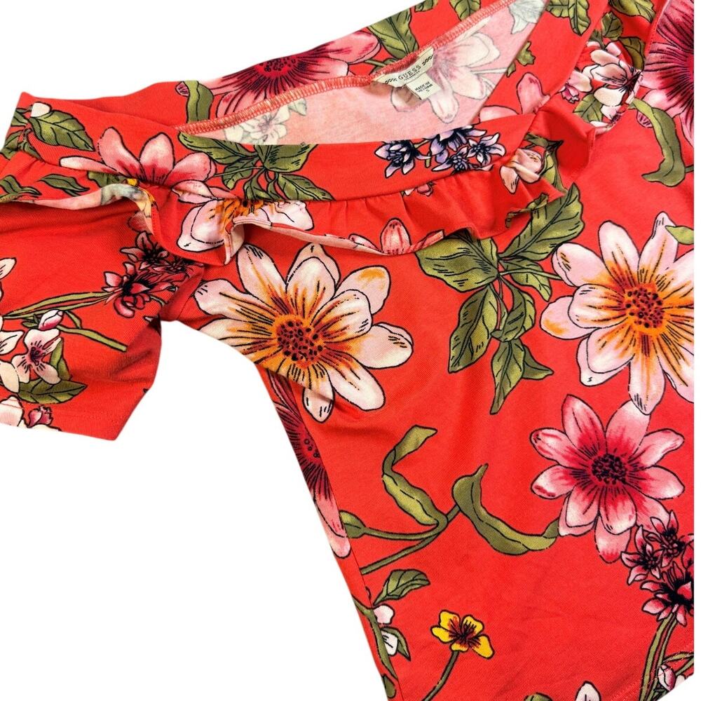 Guess Floral Off Shoulder Top Women's Size Small Ruffle Y2K Cottagecore Boho